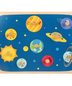 Puzzle incastru din lemn cu butoni si imagine de asociere –Planete
