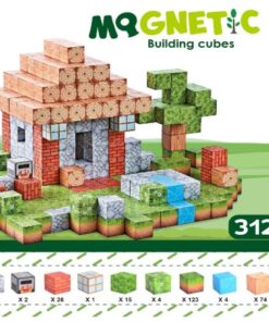 Set de constructie magnetic cu 312 de piese, 3 ani+, Minecraft