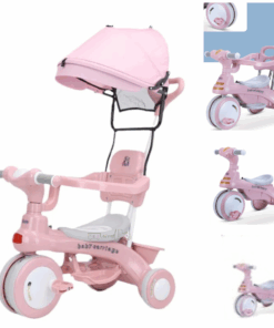 Tricicleta 3 in 1 cu sunete si lumini,cu maner parental, 1-4 ani, Roz