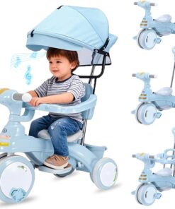 Tricicleta 3 in 1 cu sunete si lumini,cu maner parental, 1-4 ani, albastru