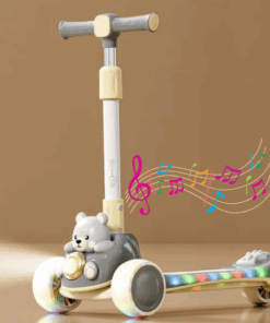 Trotineta far si lumini, sunete, pliabila, 3 ani+, Ursulet Gri