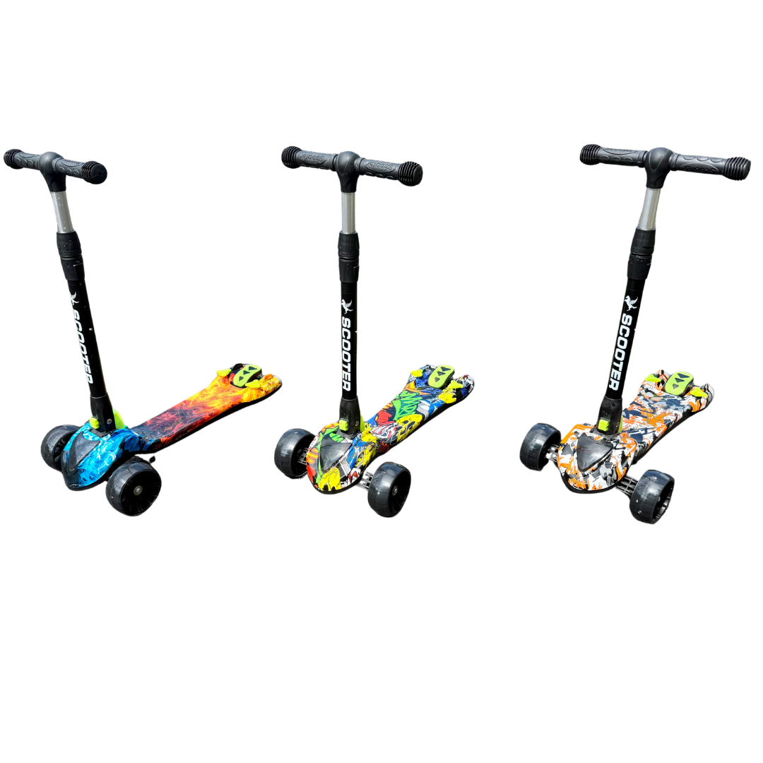 Trotinetă pentru copii cu 3 roți, ajustabilă, pliabila cu lumini LED, sunete si abur, unisex - imagine 3