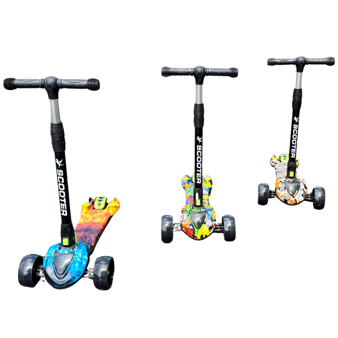 Trotinetă pentru copii cu 3 roți, ajustabilă, pliabila cu lumini LED, sunete si abur, unisex - imagine 2