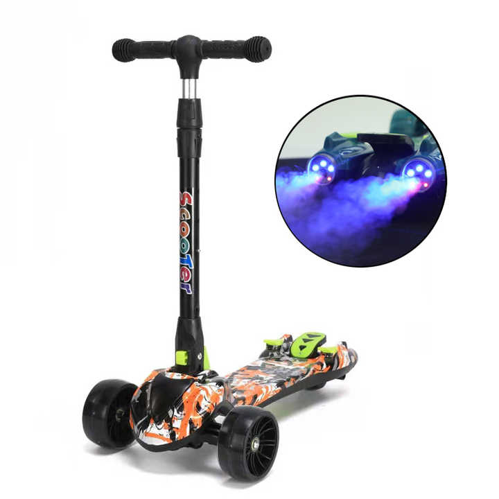 Trotinetă pentru copii cu 3 roți, ajustabilă, pliabila cu lumini LED, sunete si abur, unisex - imagine 6