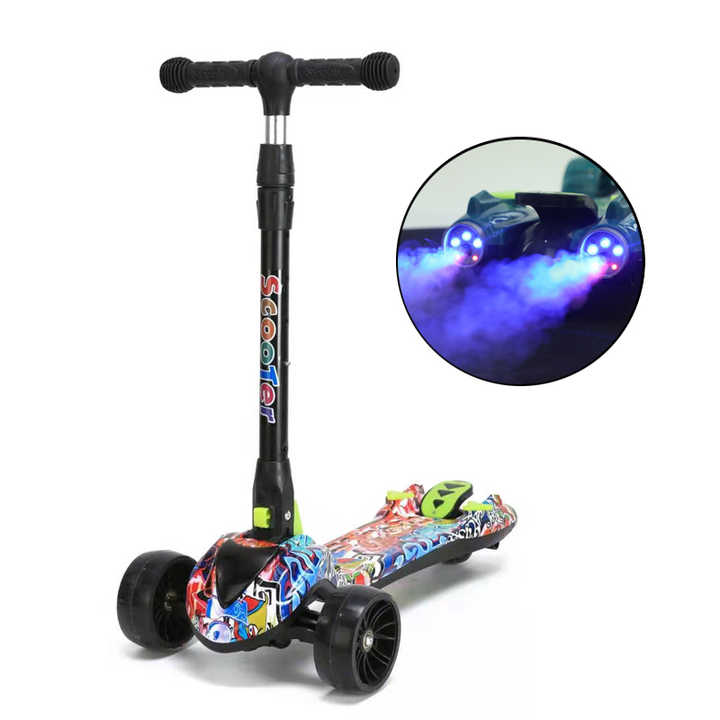 Trotinetă pentru copii cu 3 roți, ajustabilă, pliabila cu lumini LED, sunete si abur, unisex - imagine 5