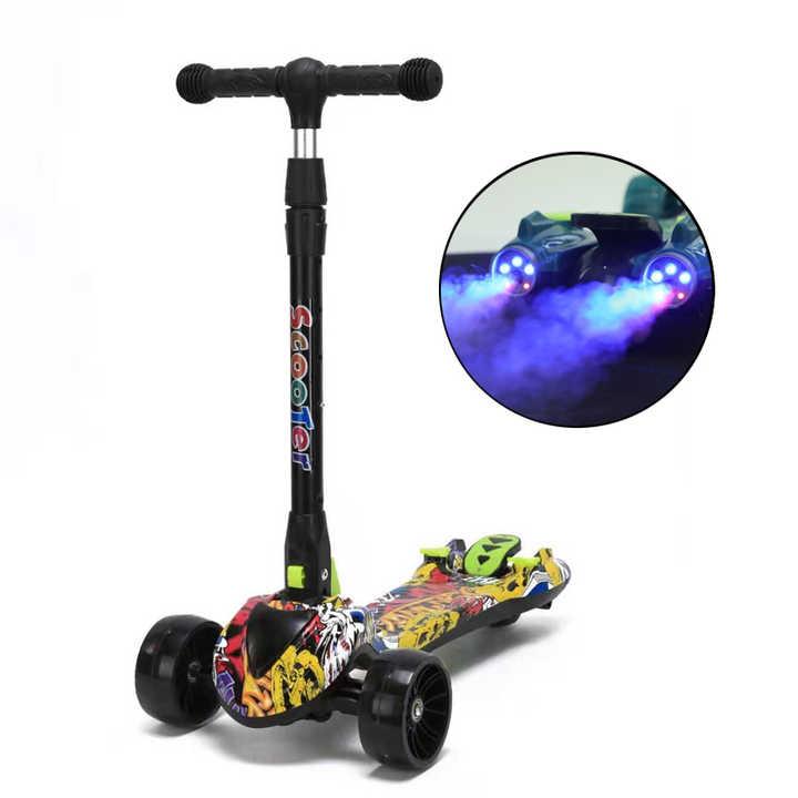 Trotinetă pentru copii cu 3 roți, ajustabilă, pliabila cu lumini LED, sunete si abur, unisex - imagine 4