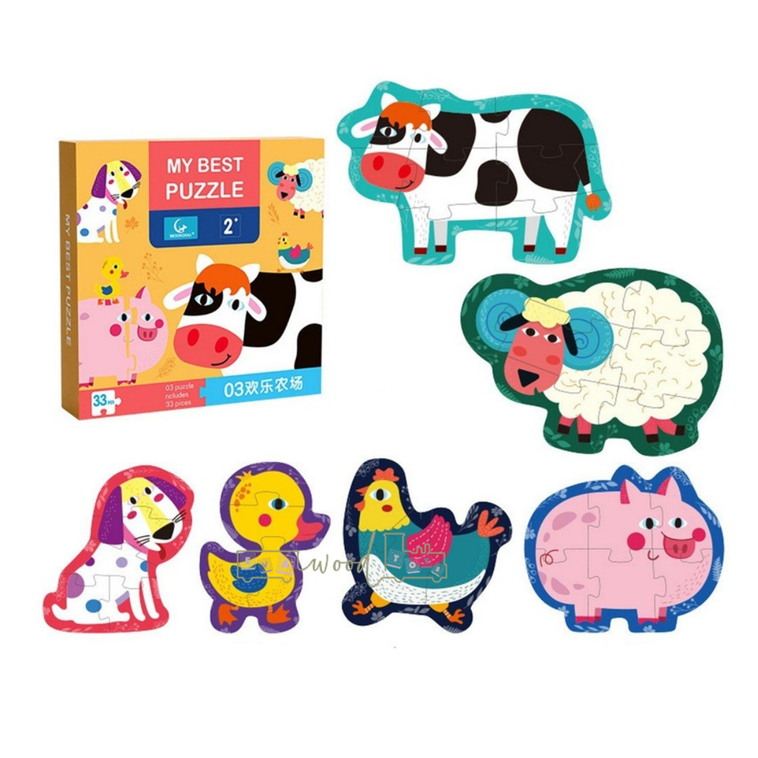 Set 6 puzzle-uri cu animale de la ferma, 2 ani+