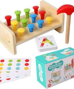 Banc de lucru cu ciocanel si cuie, puzzle asociere pentru copii, 3 ani