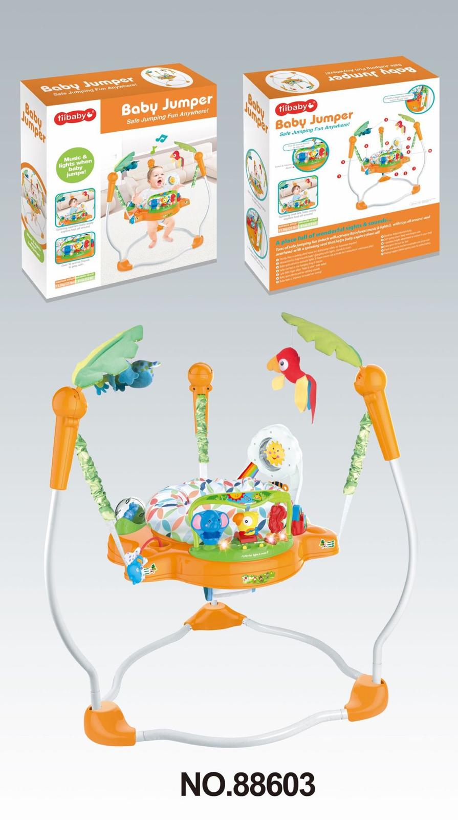 Centru de activitati pentru bebelusi, Jumper interactiv, 6 LUNI+, ajustabil pe inaltime, scaun rotativ 360°, Tropical - imagine 2