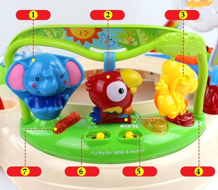 Centru de activitati pentru bebelusi, Jumper interactiv, 6 LUNI+, ajustabil pe inaltime, scaun rotativ 360°, Tropical - imagine 8