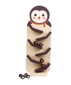 Circuit cu 3 masinute din lemn, Pinguin, 3 ani+