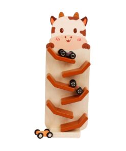 Circuit cu 3 masinute din lemn, Vacuta, 3 ani+