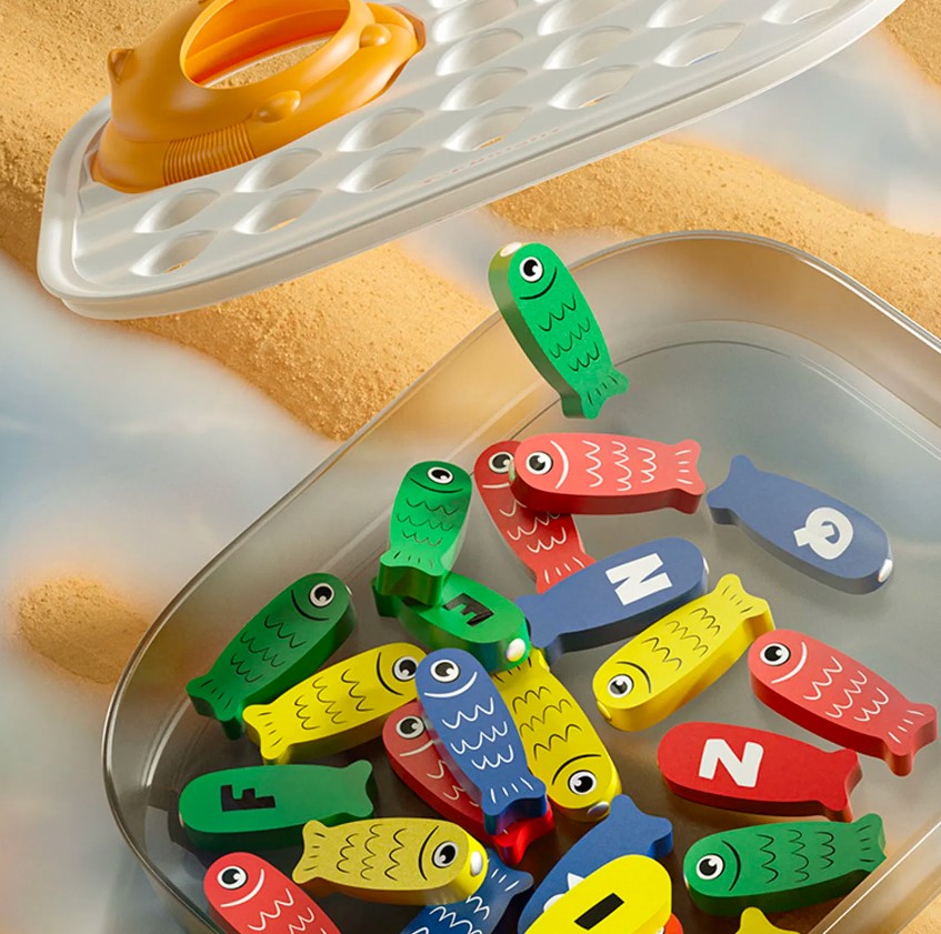 Joc de tip Montessori, Dexteritate si joc magnetic de pescuit, 3 ani, Alfabet - imagine 6