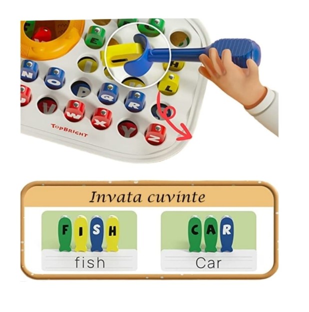 Joc de tip Montessori, Dexteritate si joc magnetic de pescuit, 3 ani, Alfabet - imagine 9