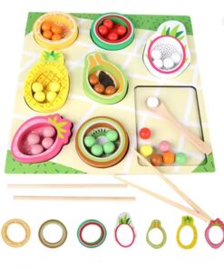 Joc de tip Montessori, indemanare si asociere, Fructe exotice, 3 ani