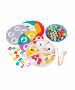 Joc de tip Montessori, indemanare si asociere, Fructe si Matematica, 3 ani