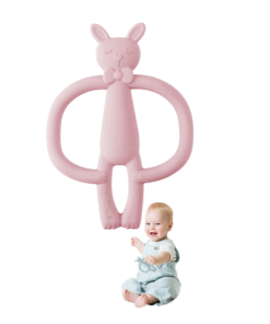 Jucarie de dentitie din silicon, Iepuras Roz, 6 luni+