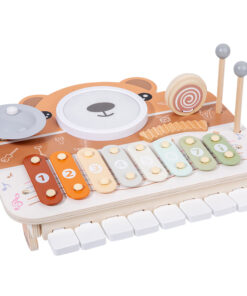 Jucărie muzicală multifuncțională din lemn, cu xilofon, tobă și pian, 18 luni+
