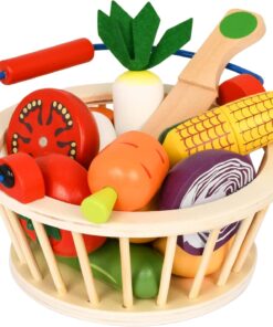 Jucarie tip cos cu 6 legume de feliat, din lemn