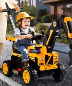 Masinuta Electrica pentru Copii cu 4 Roti, 6V, cu Lumini, 2-7 ani, Excavator galben