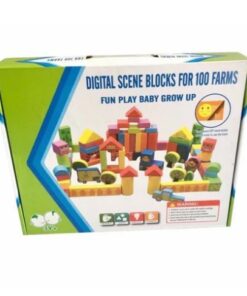 Alternative view of Set  100 cuburi din lemn multicolore pentru construit, Ferma, 3 ani