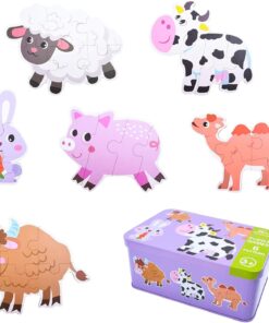 Alternative view of Set 6 puzzle-uri cu animale de la ferma, in cutie metalica, 25 piese mari
