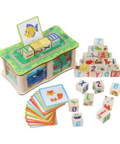 Set cuburi din lemn de tip Montessori- Cuvinte, alfabet si imagini, 3 ani+