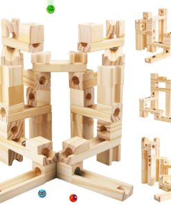 Set de constructie din lemn circuit cu bile - Marble Track, Onshine Marble, 60 piese