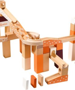 Set de constructie din lemn circuit cu bile - Marble Track, Onshine Marble, 60 piese