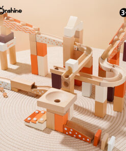 Set de constructie din lemn circuit cu bile - Marble Track, Onshine Marble, 80 piese