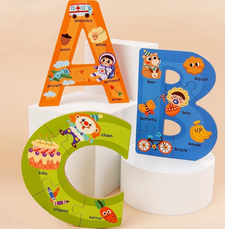 Set puzzle cu piese mari din lemn, 26 litere - imagine 7