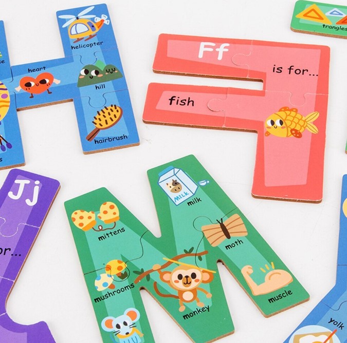 Set puzzle cu piese mari din lemn, 26 litere - imagine 3