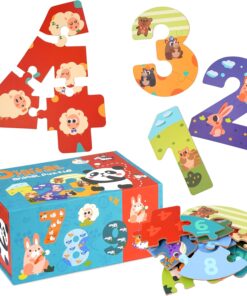 Set puzzle cu piese mari din lemn, de la 0 la 10, 3 ani+