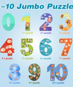 Alternative view of Set puzzle cu piese mari din lemn, de la 0 la 10, 3 ani+