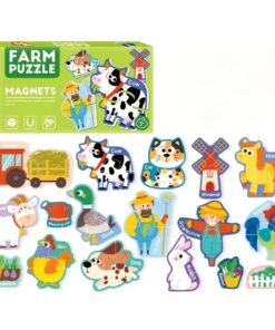 Set cu puzzle magnetic din 2 piese, Animale de la ferma - 30 piese, 3 ani+