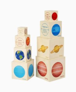 Turn de stivuire din lemn cu 8 cuburi, Planete, 3 ani+