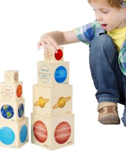 Alternative view of Turn de stivuire din lemn cu 8 cuburi, Planete, 3 ani+