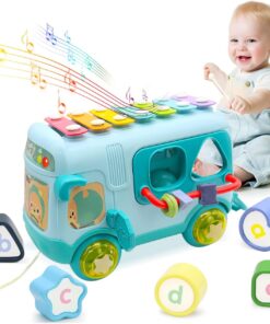 Jucarie interactiva, cu sunete si lumini, Autobuz albastru, 18 luni+
