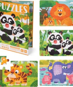 Set 4 Puzzle-uri magnetice din lemn, Animale salbatice, 3 ani+