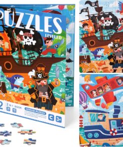 Set 2 Puzzle-uri magnetice din lemn, Pirati, 3 ani+
