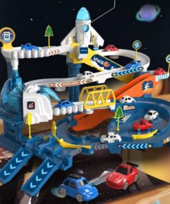 Bază spațială cu rachete, rampe și piste pentru mașinuțe cu turn de control, lumini si sunete