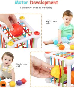 Alternative view of Cub sortator de forme geometrice cu benzi elastice si jucarii zornaitoare, 12 luni