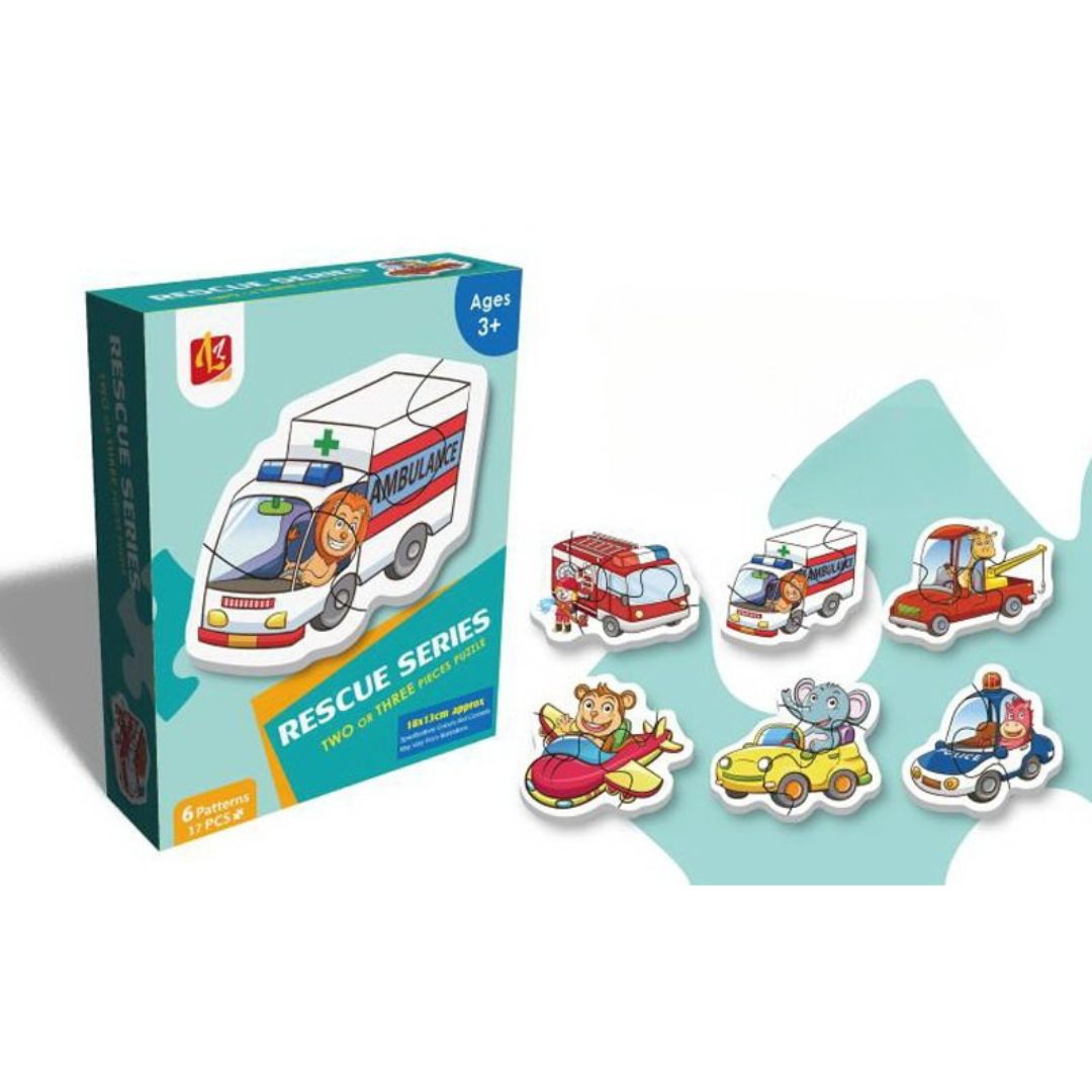 Set 6 puzzle-uri pentru bebelusi din 2 sau 3 piese - Vehicule