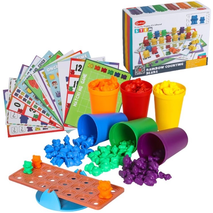 Joc creativ Montessori, sortare cu ursuleti , Matematica, 3 ani