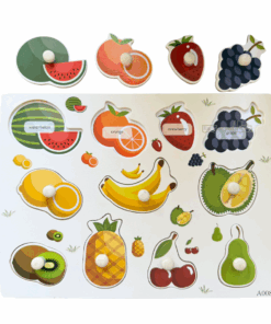 Puzzle Incastru din lemn cu butoni si imagine de asociere, 11 Fructe