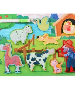 Puzzle educativ cu 2 si 3 din lemn cu tablita de desenat, piese groase, 2 ani+