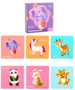 Set cu puzzle din 3-4 piese,  6 Animale