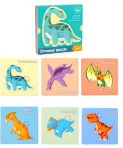 Set cu puzzle din 4-5 piese, 6 Dinozauri