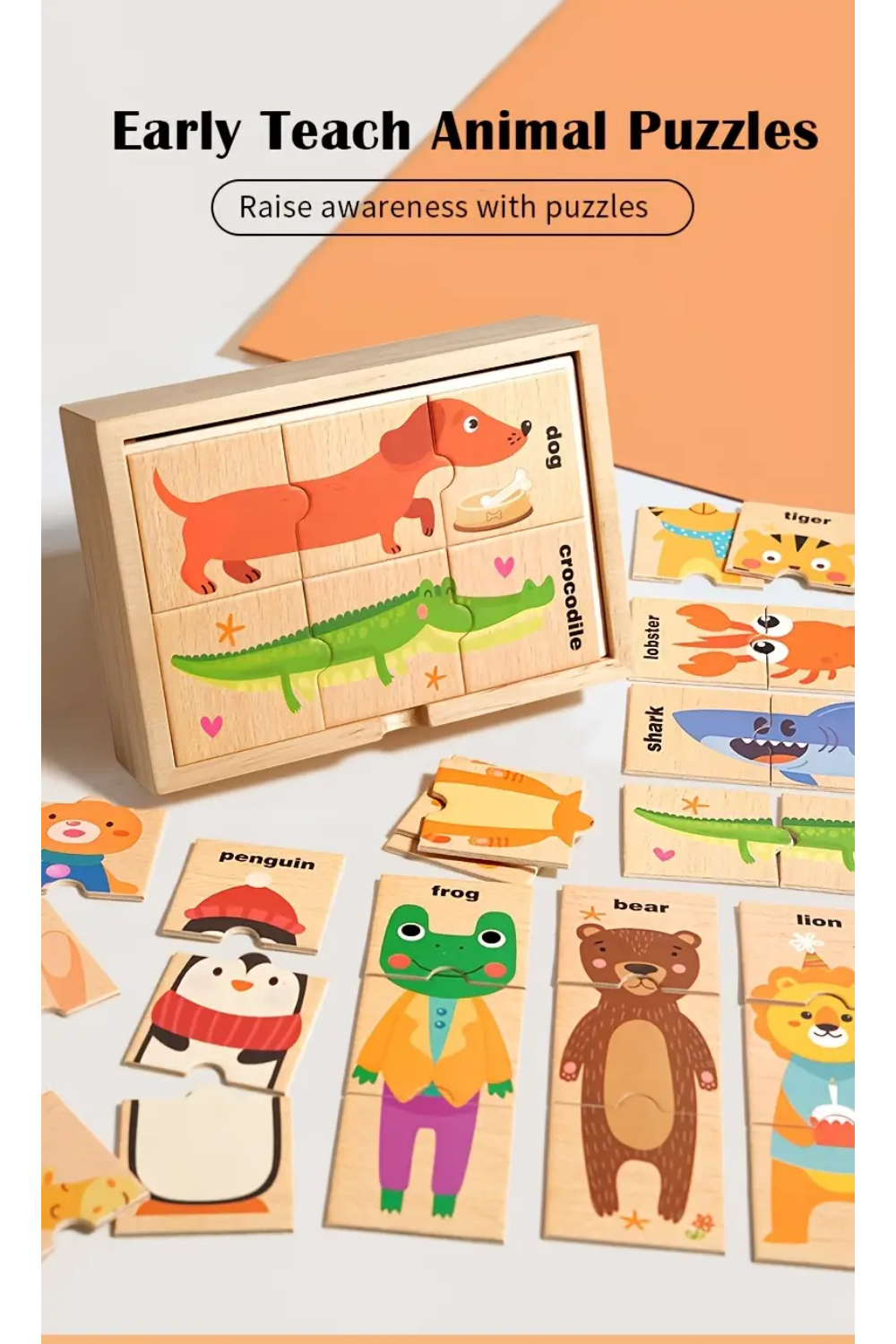 Set cu puzzle din 3 piese, Animale - 48 piese - imagine 2