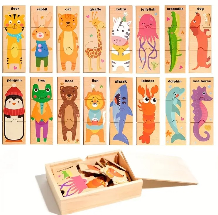 Set cu puzzle din 3 piese, Animale - 48 piese